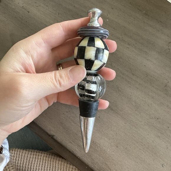 Unique Mixed Wine Bottle Stopper Silver Tone Glass Check Heavy Tall - Picture 5 of 9